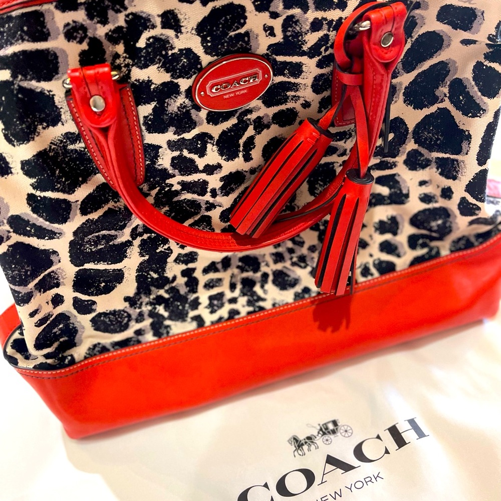 Coach leather and fabric animal print purse with bonus wallet